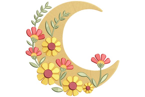 Floral Crescent Moon: A Brand-Ready Embroidery Design